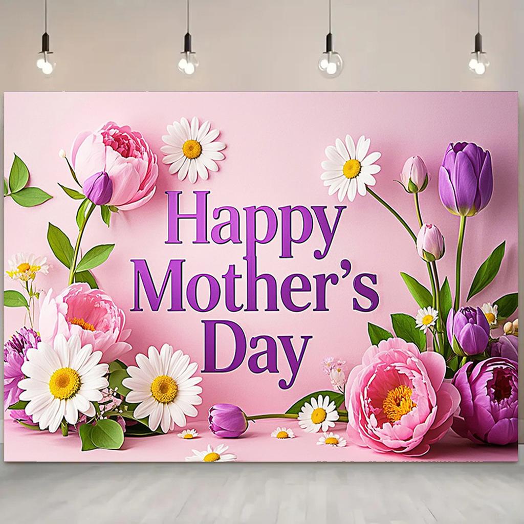 Happy Mother's Day Floral Party Banner,Backdrop with Text Decorative Elements for Home Wall and Photo Decor,Party Backdrop,Mothers Day Decor