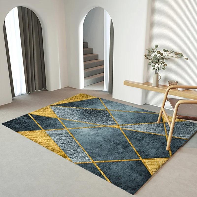 Architectural Geometric Rug In Blue Gray Tones Modern Decorative Carpet To Enhance Living Room Sophistication