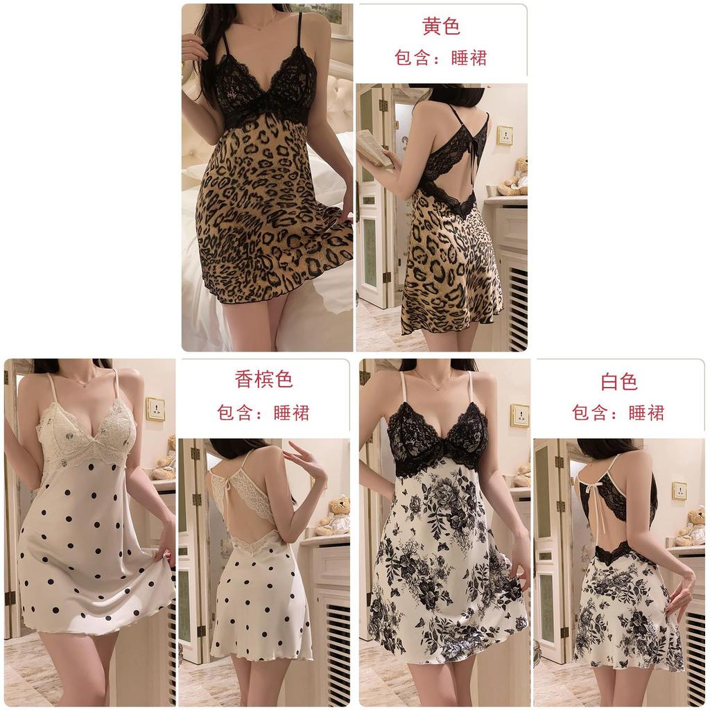 Satin Lingerie Set With Deep V Neck And Padded Sleeveless Nightgown For Home Use