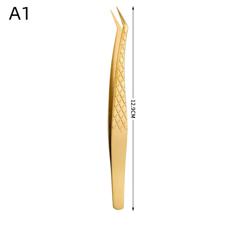 1Pcs Fiber Tip Gold Stainless Steel Lash Pickup Tool Eyelash Extension Tweezers For Volume Fans Classic Lash Isolation