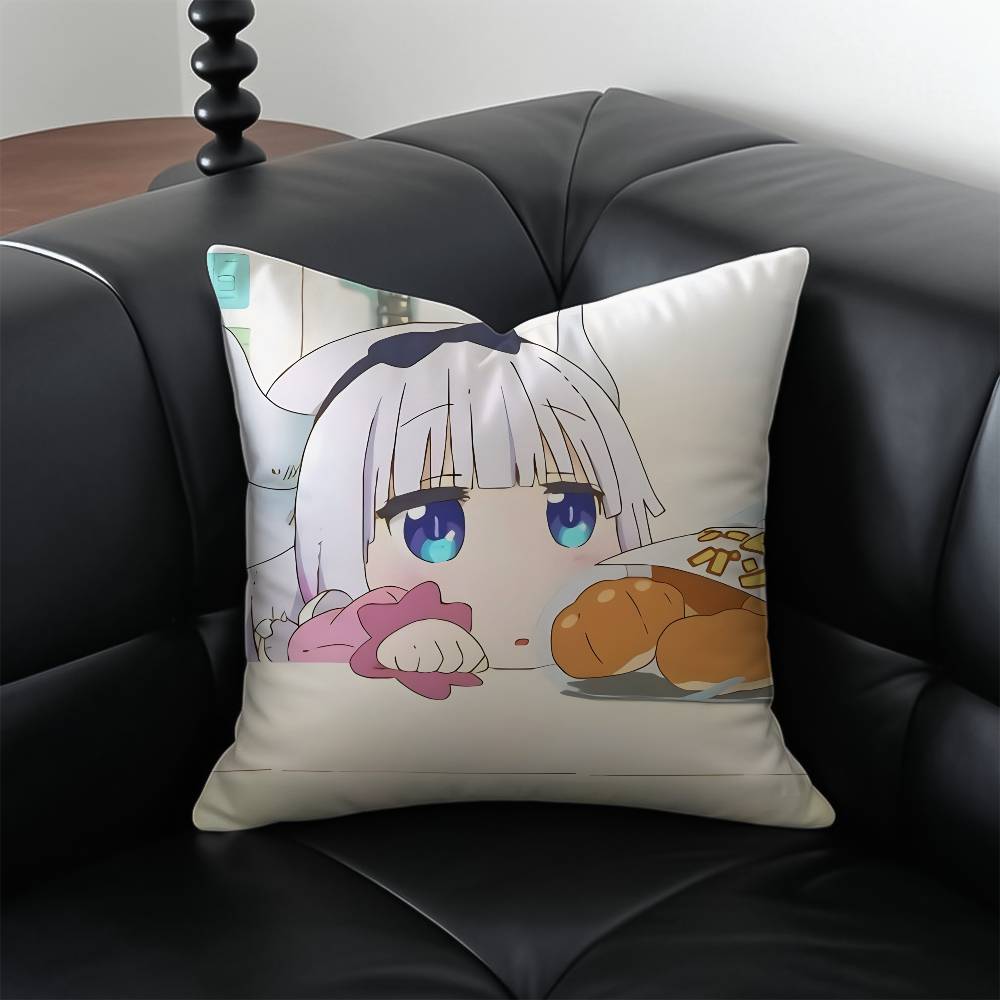 

Anime Miss Kobayashis Dragon Maid Pillow Case Anti-dustmite Pillowcase Invisible zipper silky short plush Sofa cushion cover 12x12Inch