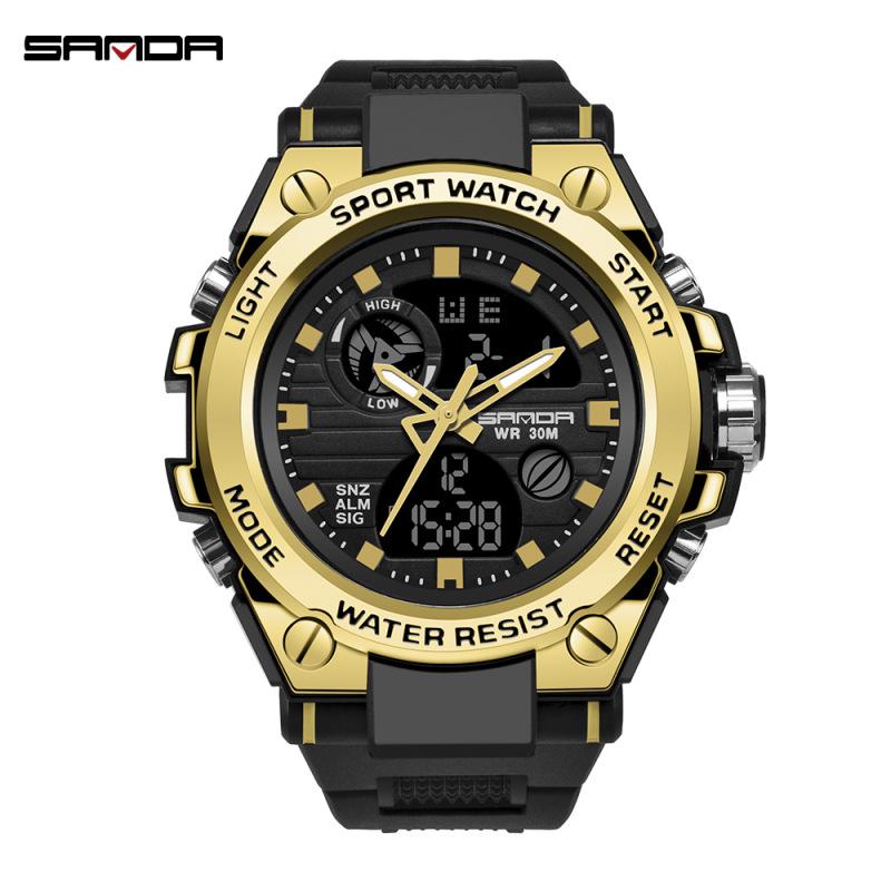 Sanda Men's Multifunctional Dual Display Luminous Waterproof Sports Watch for Teens