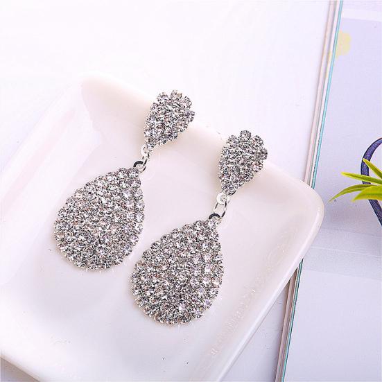 Women Creative Charm Water Drop Shaped Earrings Rhinestone Decoration Jewelry