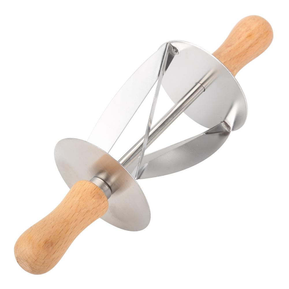 Stainless Steel Croissant Rolling Cutter Bread Dough Pastry Making Tool with Wooden Handle