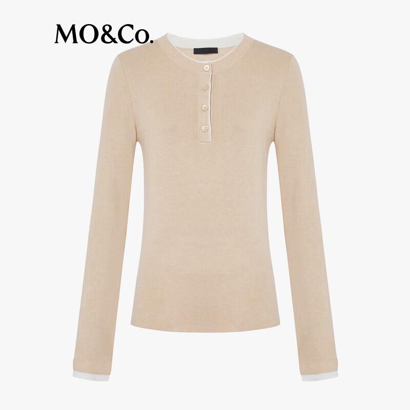 MO&Co. Women's Round Neck Slim Fit Long Sleeve Knit Sweater