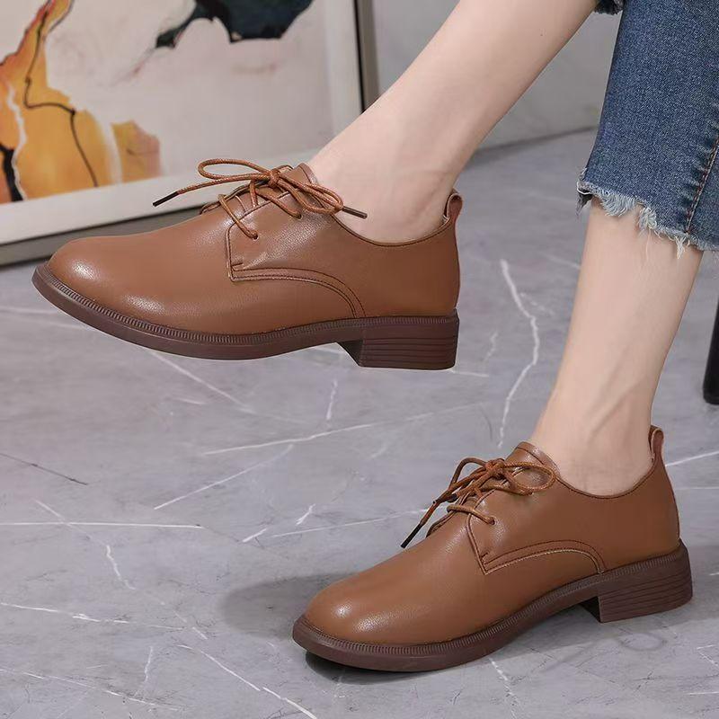 Women Real Leather Low Heel Casual Shoes Spring Autumn New Soft sole Non Slip Round Toe Waterproof Lace Up Lightweight Work Shoe
