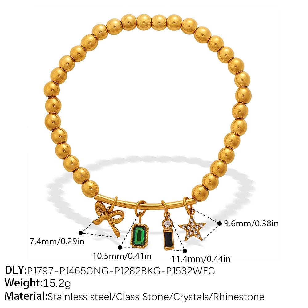 Retro Premium Sense · DIY Love Star Moon Pendant Gold Bead Bracelet Stainless Steel Gold Plated Jewelry