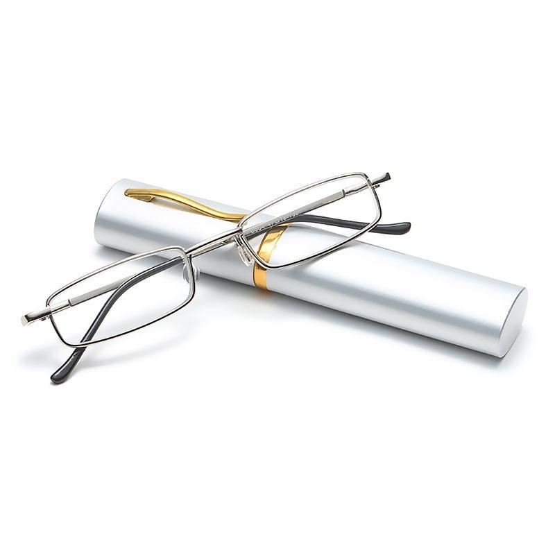 Elegant Portable Mini Reading Glasses Metal Frame Ultra Thin Lightweight Presbyopia Eyeglasses For Men Women With Case