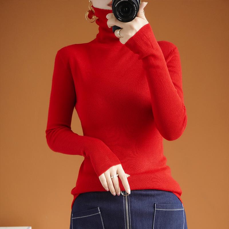 Women's Slim Fit High Neck Wool Sweater - Knitted, Autumn/Winter Collection
