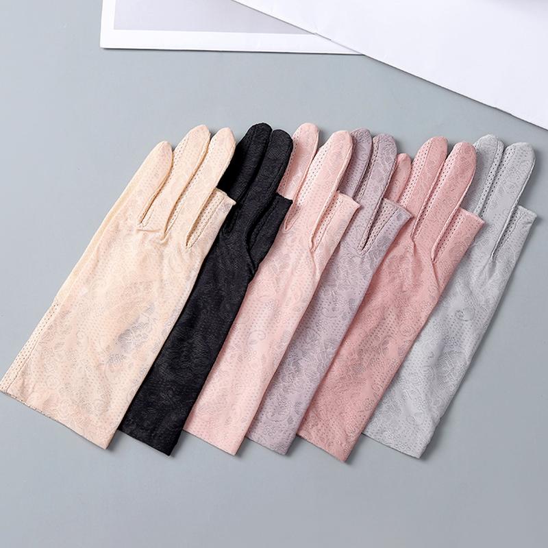 1Pair Lace Non-slip Driving Sunscreen Wave Point Breathable Gloves Outdoor Touch Screen Anti UV Nylon