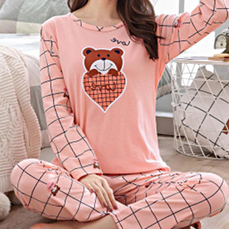 

Весенне-осенняя новая пижама с длинным рукавом женская с круглым вырезом милые брюки пуловер мультяшные брюки домашняя одежда Инс тонкая XXL