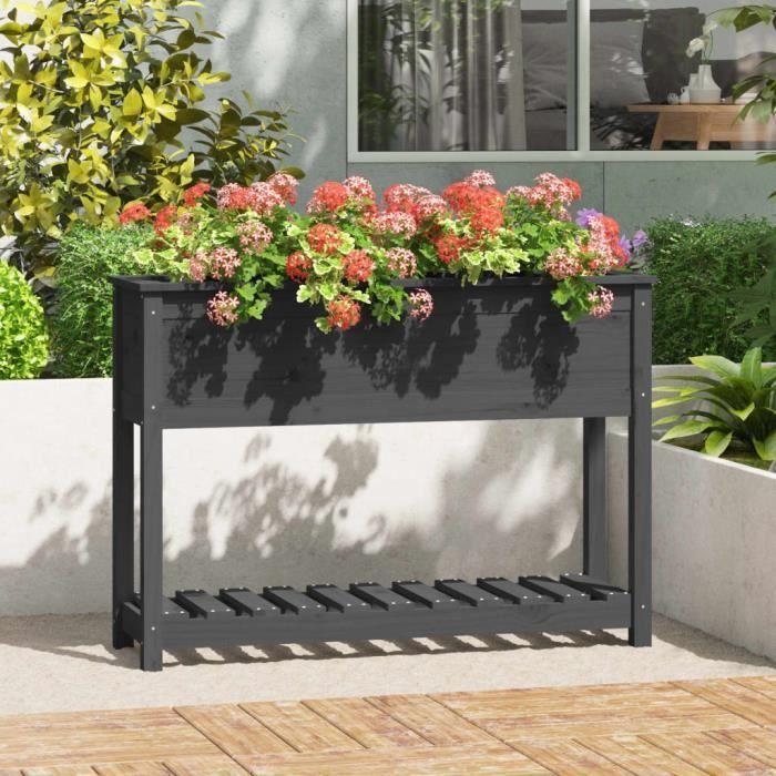 VidaXL Planter with Shelf Grey 111.5x34.5x81cm Solid Pine Wood 823768