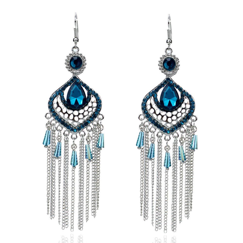 Vintage Geometric Alloy Drop Earrings With Embellished Gems For Womens Casual Wear