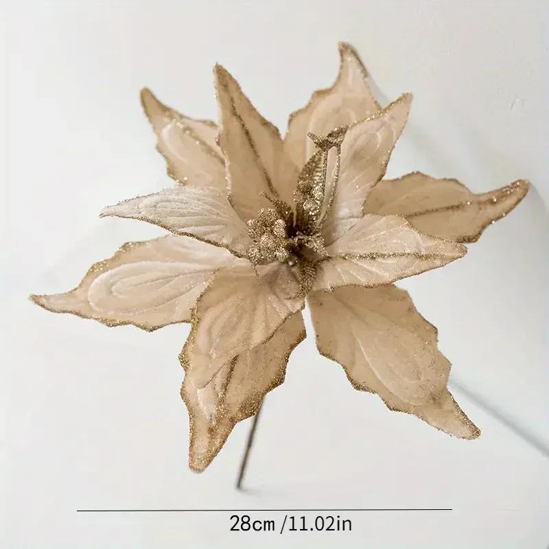 2025 Christmas High-end Flannelette Simulation Flower 28cm Golden Champagne Christmas Tree Decoration Flower Arrangement