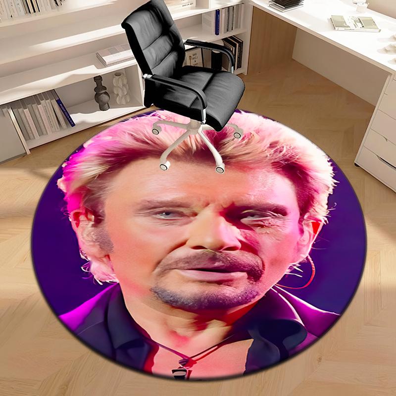 1pc French rock legend Johnny Hallyday Round carpet Painted Printed circular carpet, home door mat, outdoor travel protection carpet