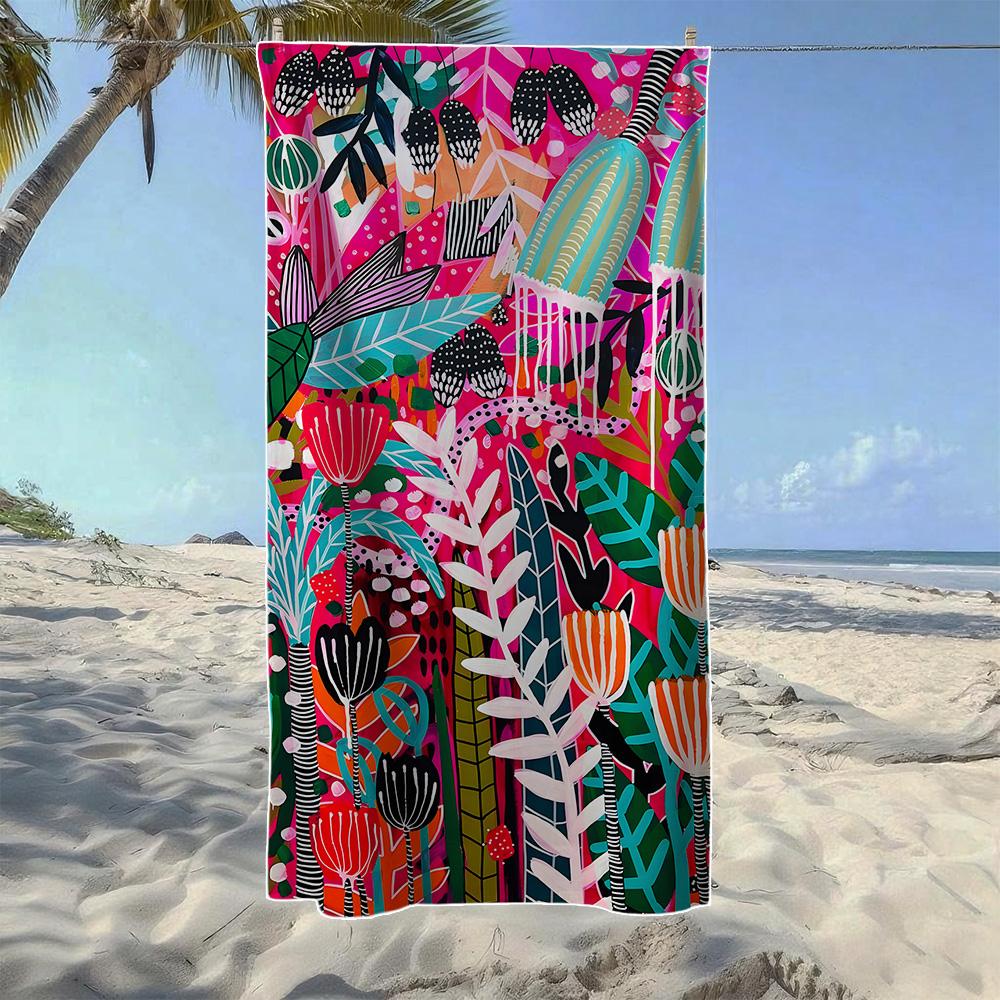 

Tropical Cactus & Patchwork & Flame Stripe Beach Towel, Soft Durable Quick-Drying, Ideal For Summer Beach, Swimming & Camping W40*H60(CM)