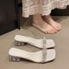New silver crystal high heels women's spring fashion sandals wear thick heels rhinestone transparent sandals