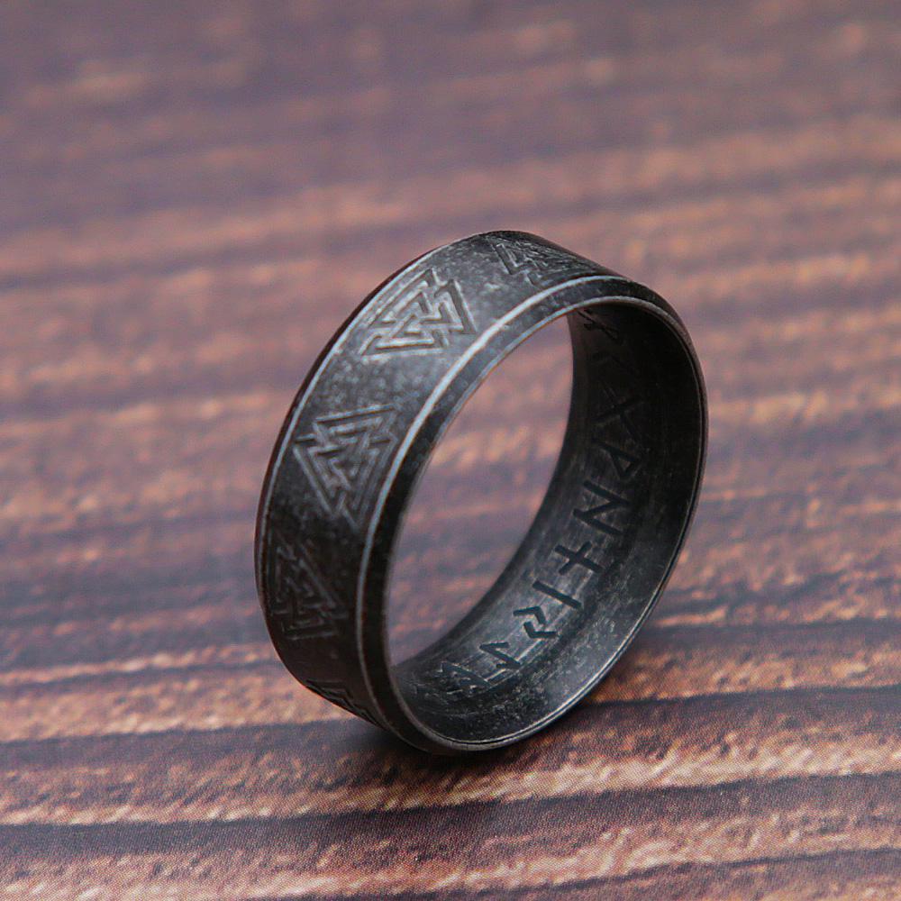 Fashion Retro Rune Ring for Men Women 316L Stainless Steel Odin Letter Rings Couple Simple Amulet Jewelry Gifts