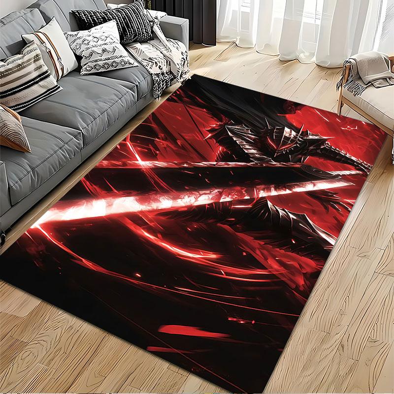 Red Warrior with Flaming Sword suitable as a non-slip mat for the living room or bedroom sofa