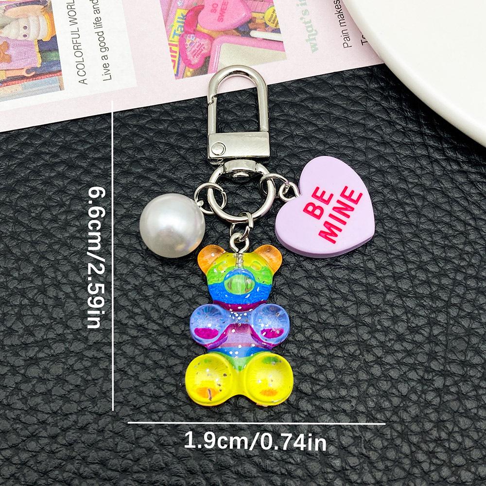 Resin Cartoon Mini Bear Keychain: Iridescent Acrylic Heart Pendant with Letters