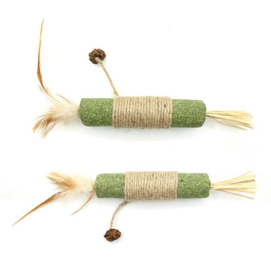 Cat Catnip Chew Stick Toy with Jute Rope Bite Resistant Cat Feather Teething Toy Pet Teeth Cleaning Interactive Boredom