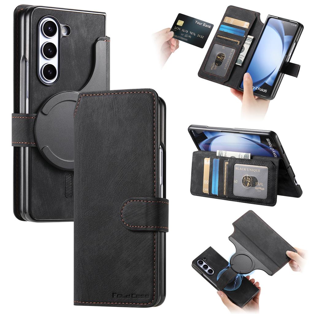 Case for Samsung Z Fold 7 6 5 4 3 Magnetic 2-in-1 Flip Cover with Card Slot and Drop Protection Tough Case Shock Proof Plain