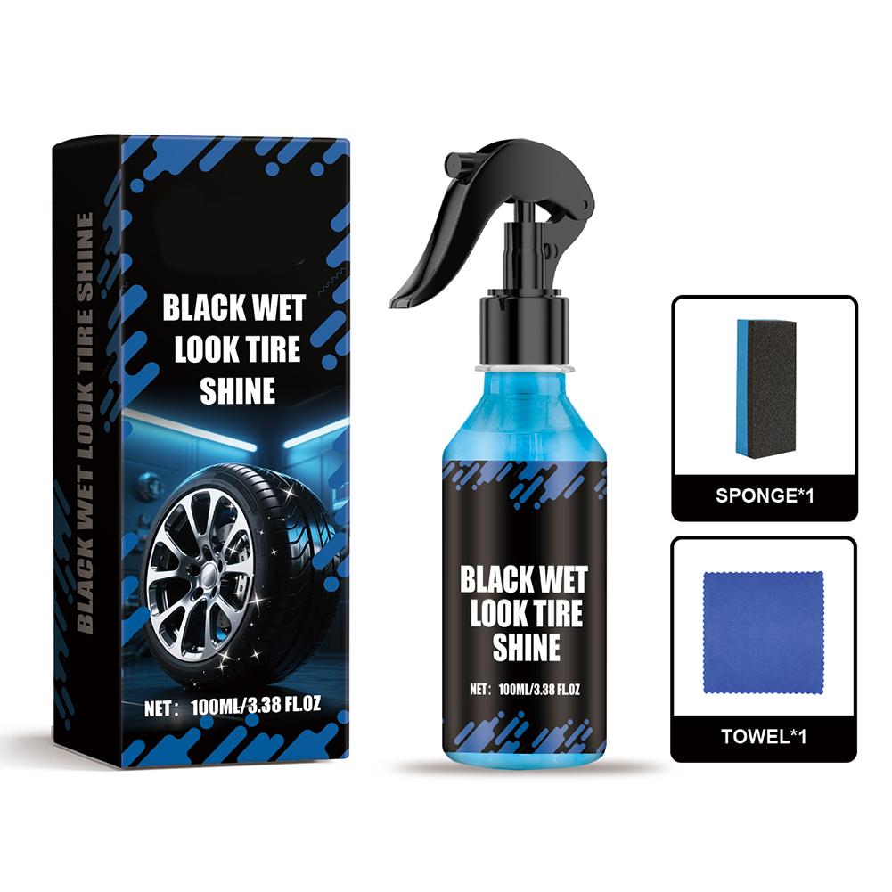 100ml Car Black Wet Look Tire Shine Spray Dressing Automotive Clear Coat Tire Dressing Spray For Glossy Wet Tire Look Vinyl
