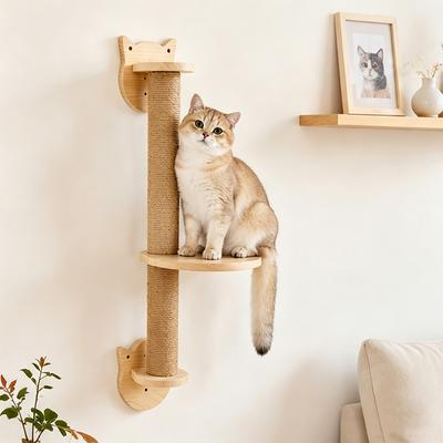 Wall Mounted Cat Scratching Post With Perch Platform Sisal Wood Cat Scratcher Tree Cat Claw Grinding Post For Indoor Kitten
