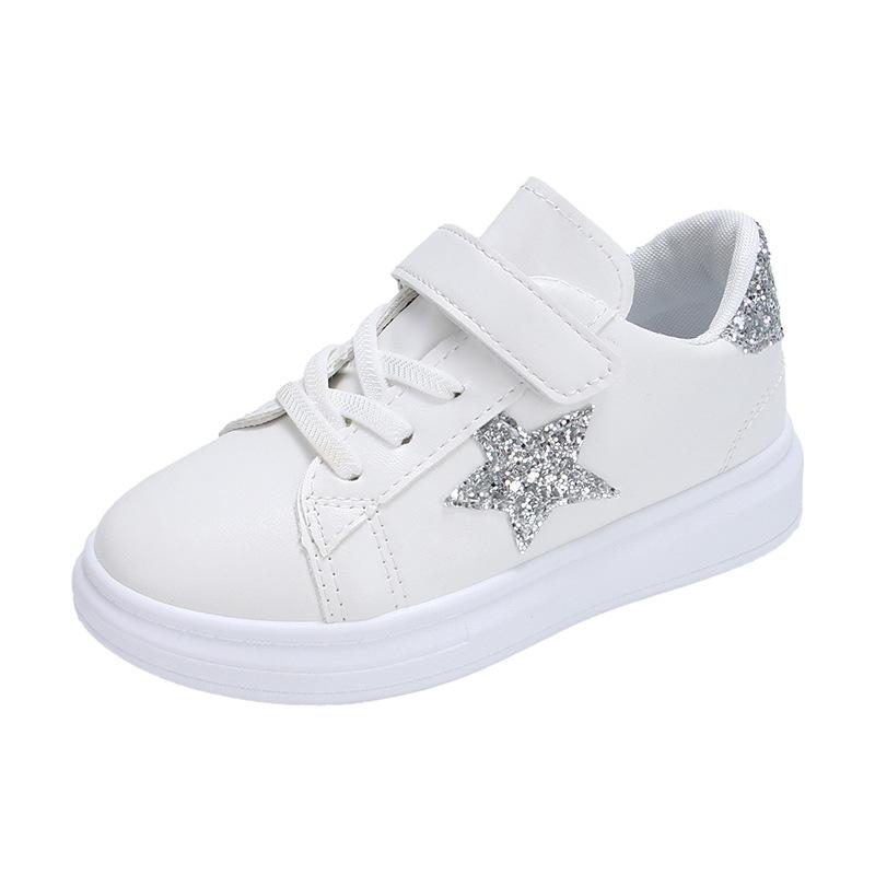 

Студенческая мода школьная весна/осень звезды толстая подошва блестки спортивные кроссовки популярные PU мягкие детские туфли легкие кроссовки 30 серебряный