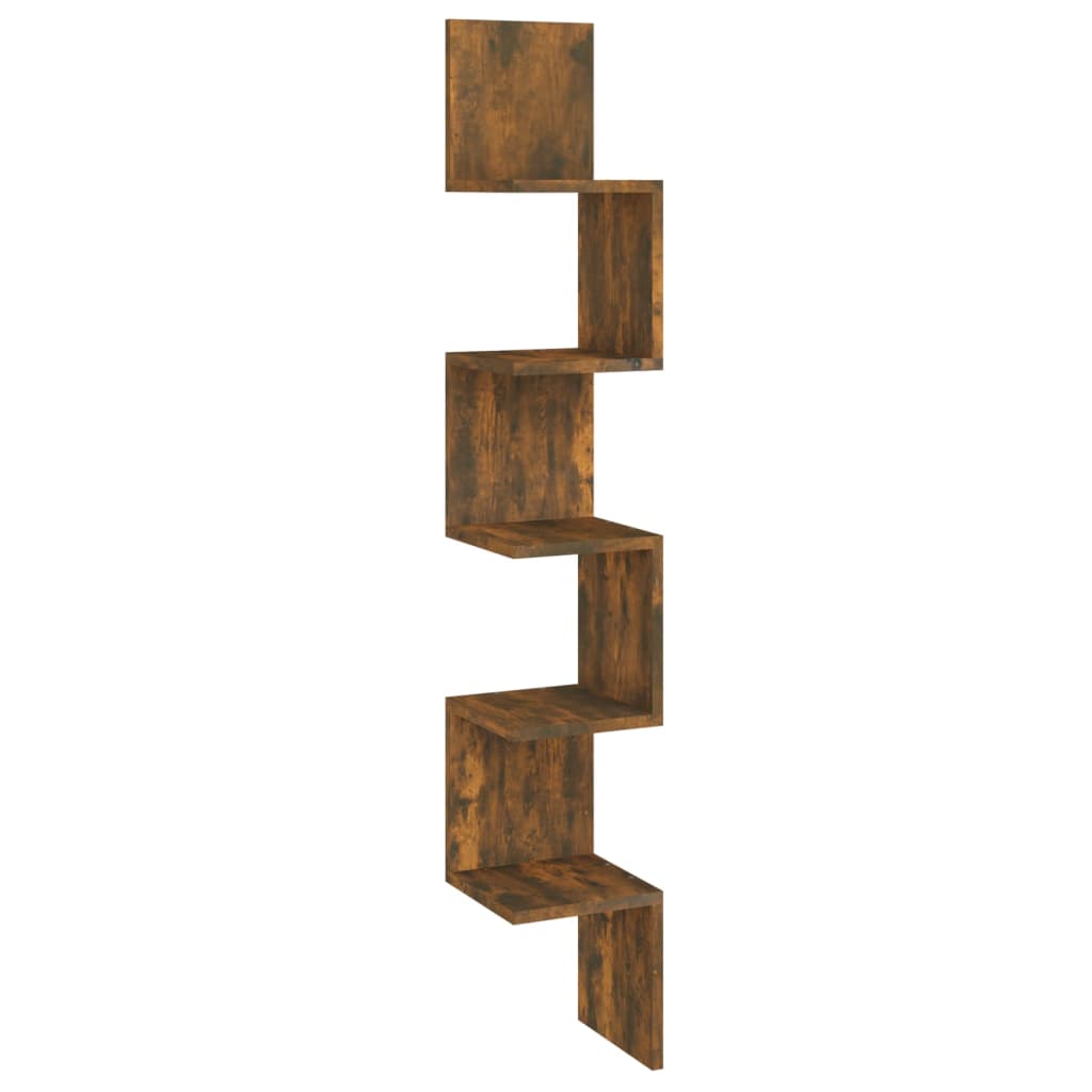 Wall Mounted Corner Shelf Smoked Oak Finish 20 X 20 X 127.5 Cm Particleboard