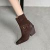 Fashion NEW Autumn Women Boots Pointed Toe Chunky Heel Shoes Cow Suede Leather Shoes for Women Casual Slip-on Western Boots Daily Shoes