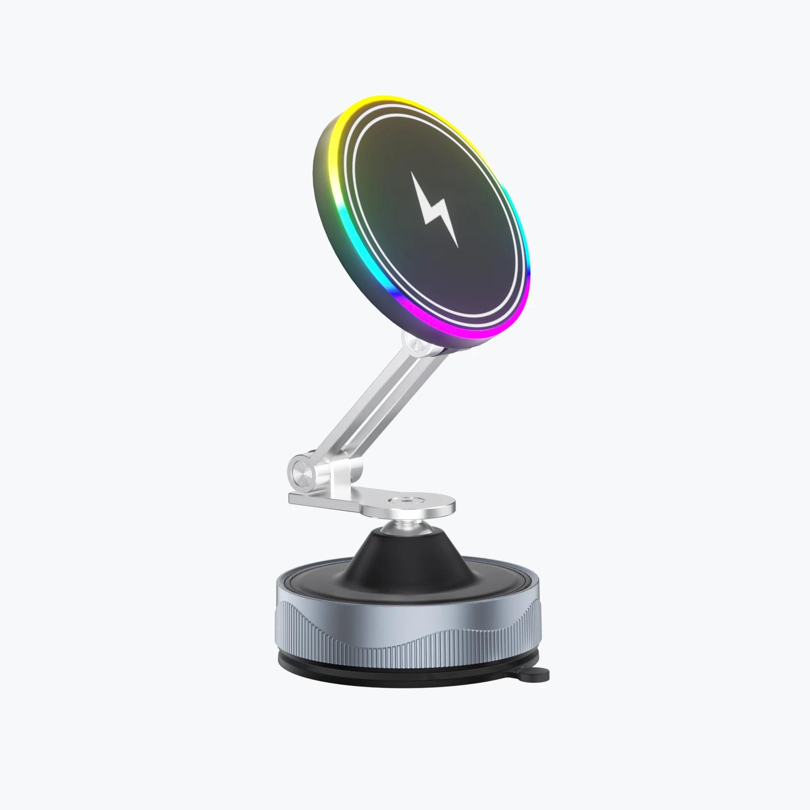 

360 Degree Rotatable & 15W Wireless Charger Vacuum Suction Magnetic Car Phone Holder Car GPS Navigation Mount CHINA серый