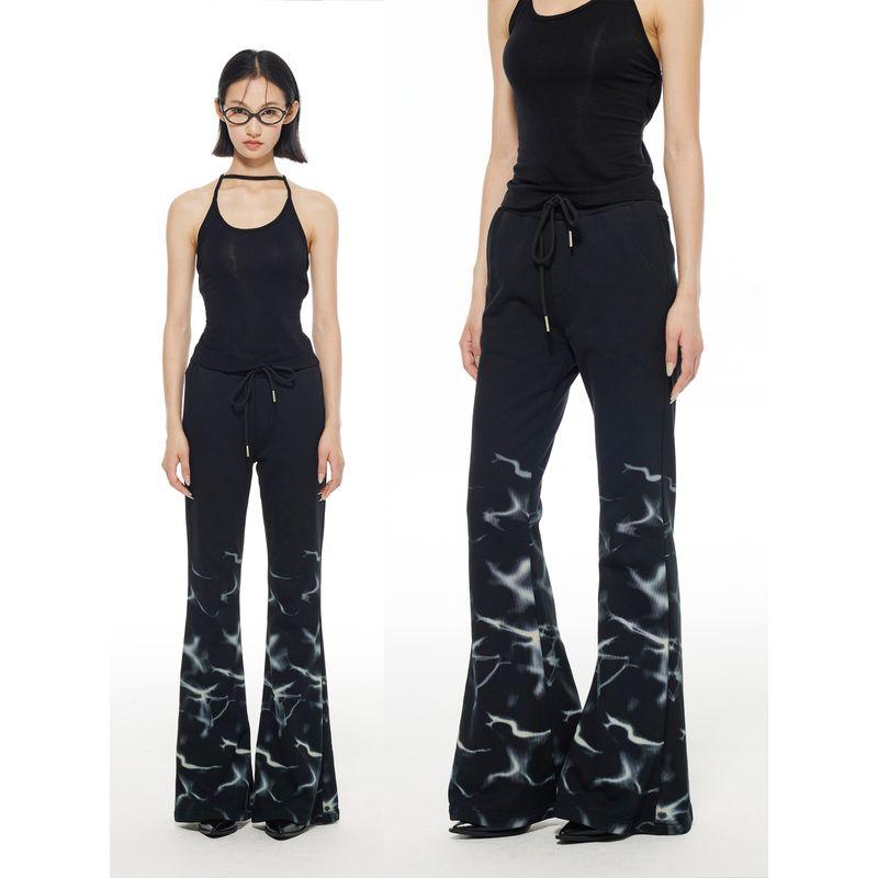 Print Elastic Waist Casual Black Y2g Sexy Sweatpants