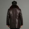 Men's Mid-Length Leather Coat with Fox Fur Collar and Detachable Rabbit Fur Liner – Thick, Warm, Plus Size Jacket for Mid-Aged and Elderly.