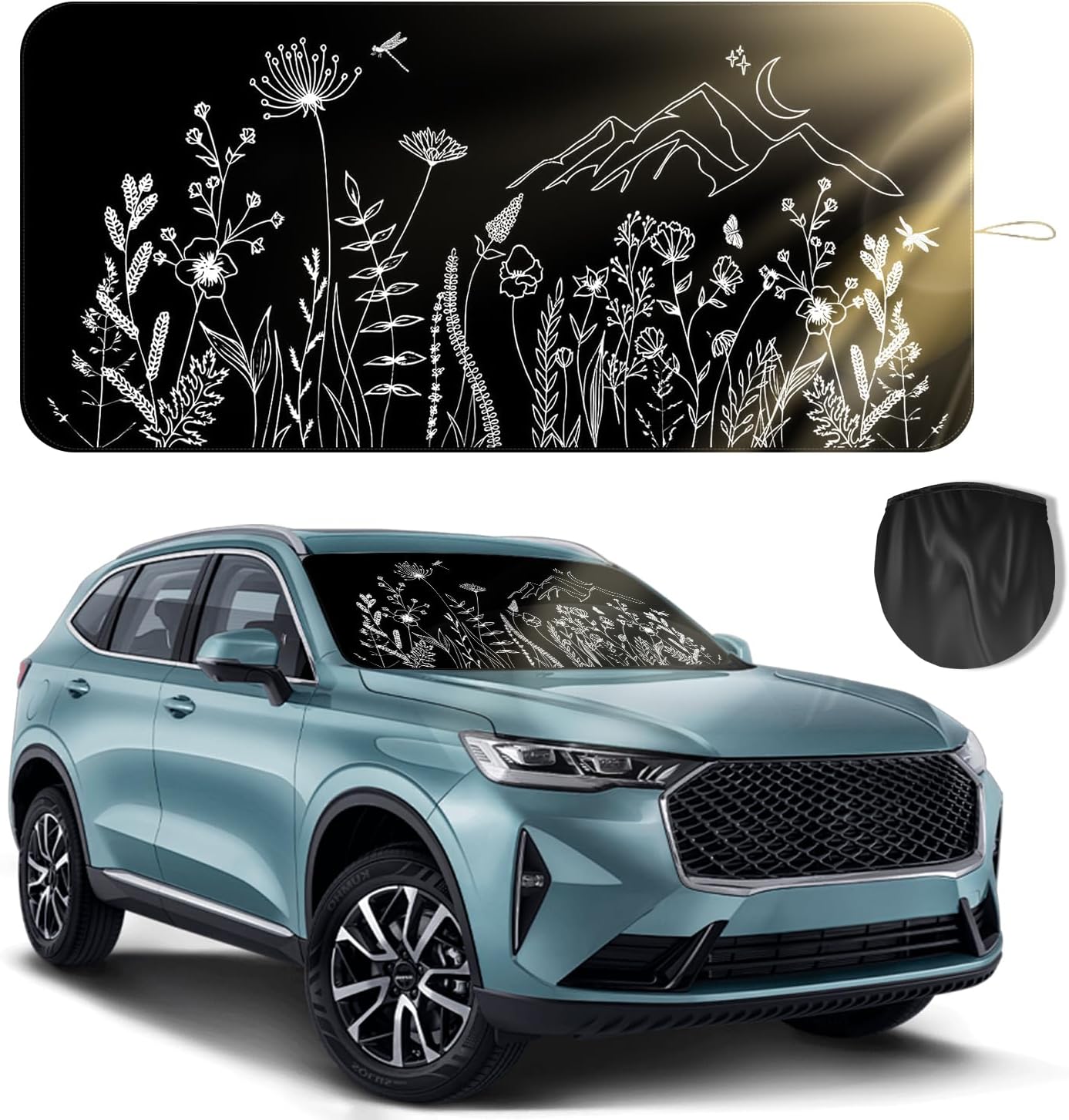 

Солнцезащитный козырек на лобовое стекло автомобиля, большой и красивый печатный дизайн, складной солнцезащитный козырек с черной сумкой для сохранения прохлады в автомобиле темно серый