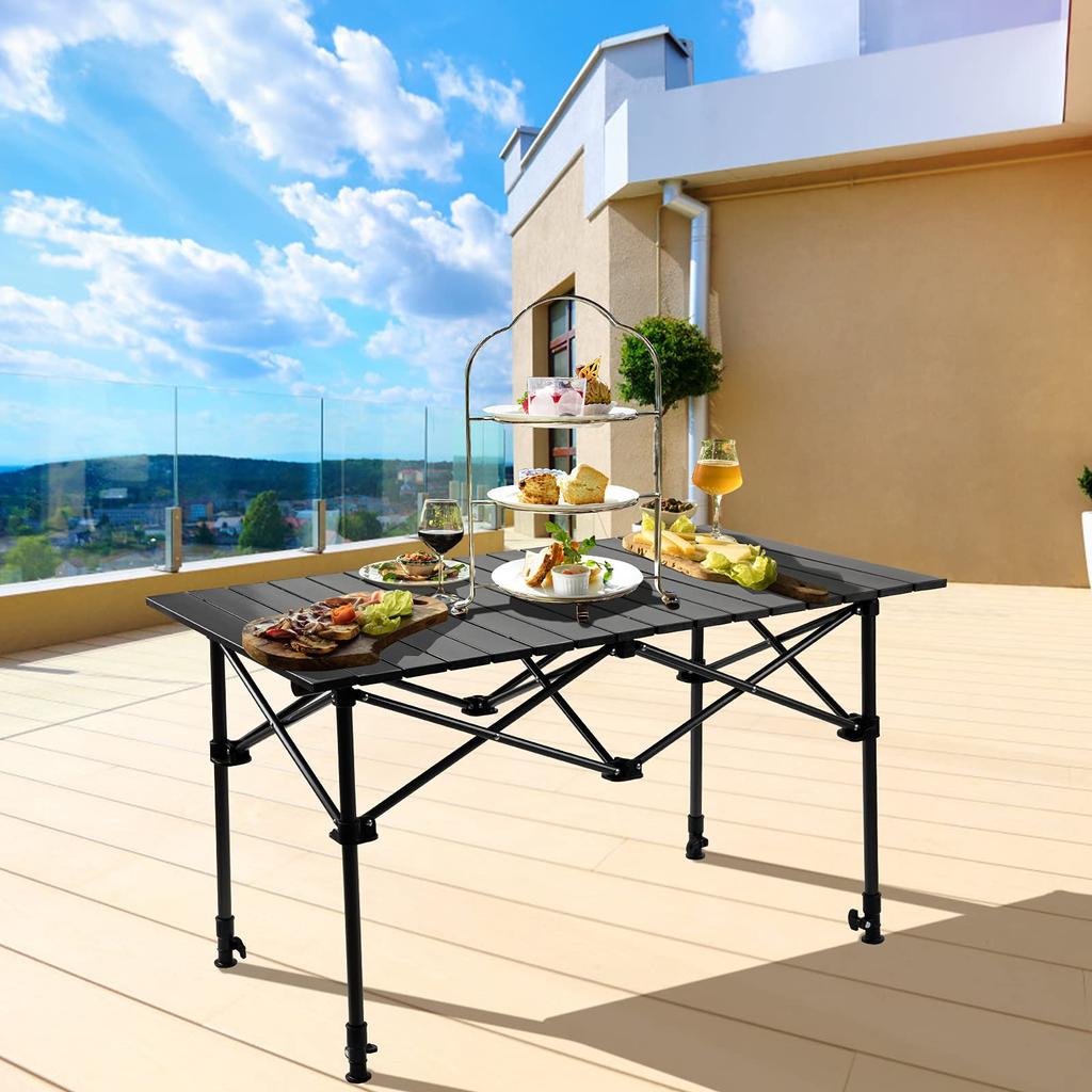 Night Cat Outdoor Table Folding Table Height Adjustable Camping Table Aluminum Roll Table Portable Waterproof Load Capacity 75kg BBQ Easy To Assemble