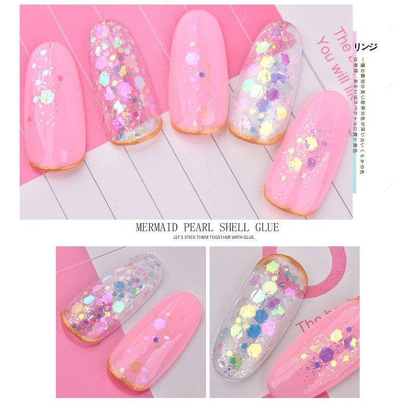 1 krabička Ultratenké šestiúhelníkové nail art flitry Vločky Plátky Mořská panna Aurora Gradient Barevné ozdoby na nehty