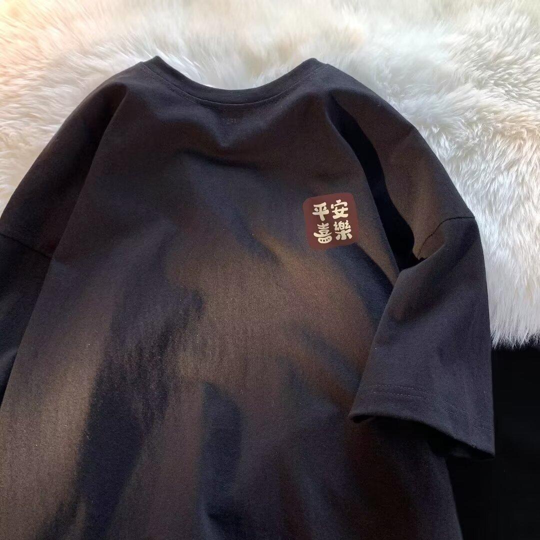 

Новая летняя футболка с короткими рукавами для мужчин, тренд в корейском стиле, простой топ с короткими рукавами, свободная повседневная брендовая футболка в гонконгском стиле XL чёрный