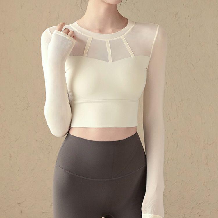 Women's Long-Sleeve Yoga T-Shirt with Built-in Bra for Fitness, Pilates, and Running - Global Style