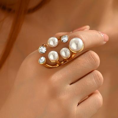 Perlring-Set Europäisch und Amerikanisch Retro Imitation Perle Nische Unregelmäßig High-End Ring Schmuck Damen