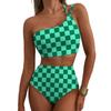 2026 Neues Damen High Waist Bikini-Set Ein Schulter Blumenmuster Badeanzug 2-teilig Bauch Badeanzug