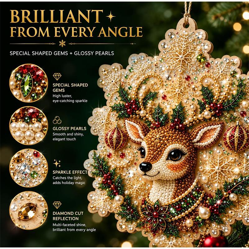 6PCS Christmas Wooden Ornaments DIY Kit Unfinished Diamond Painting Beads for Tree Hanging Holiday Home Craft Decor Supplies