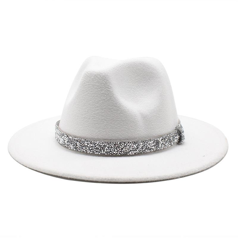 2021 Autumn Men'S And Women'S Woolen Hats, Solid Color Jazz Top Hats, Crystal Diamond Gift Hats