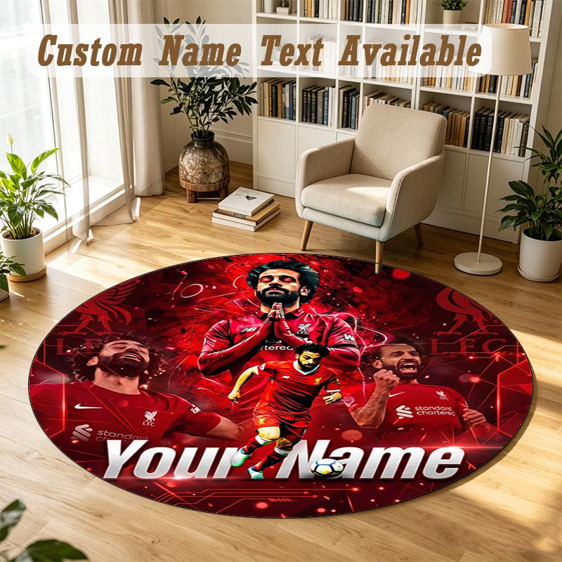 Round Rug Custom NameMohamed Salah Pattern Non Slip Carpet Home Floor Decor