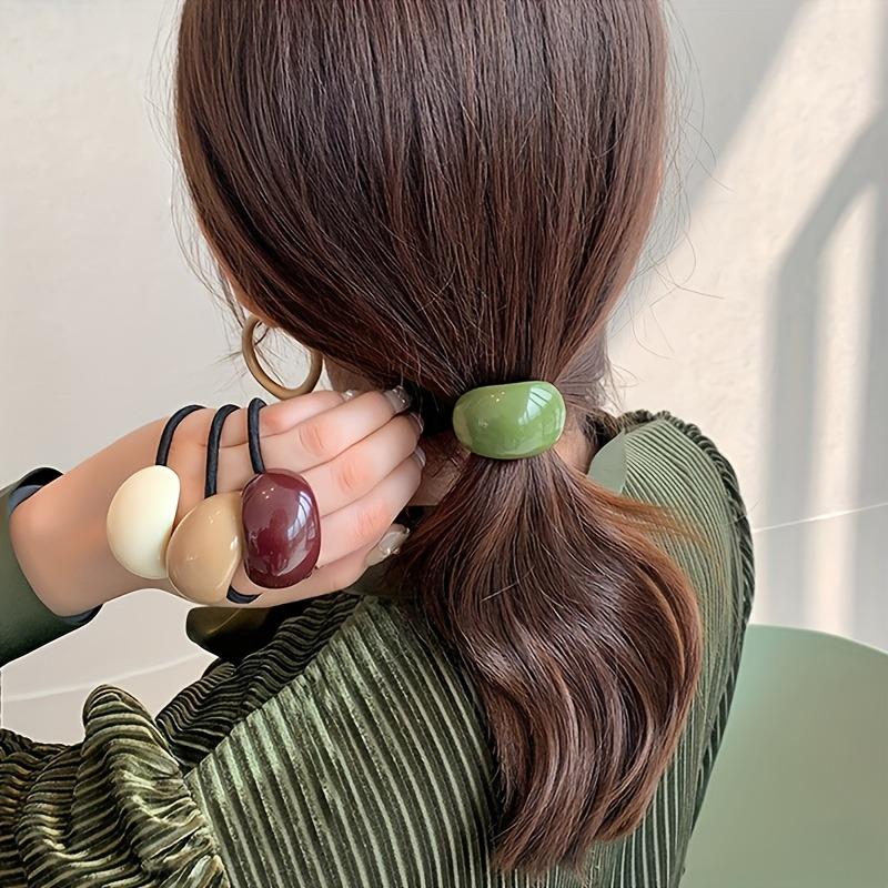 6pcs Jade Patterned Hair Loop with Bright Curved Decoration Strong Elasticity Black Rope Design Simple High-end Daily Tying