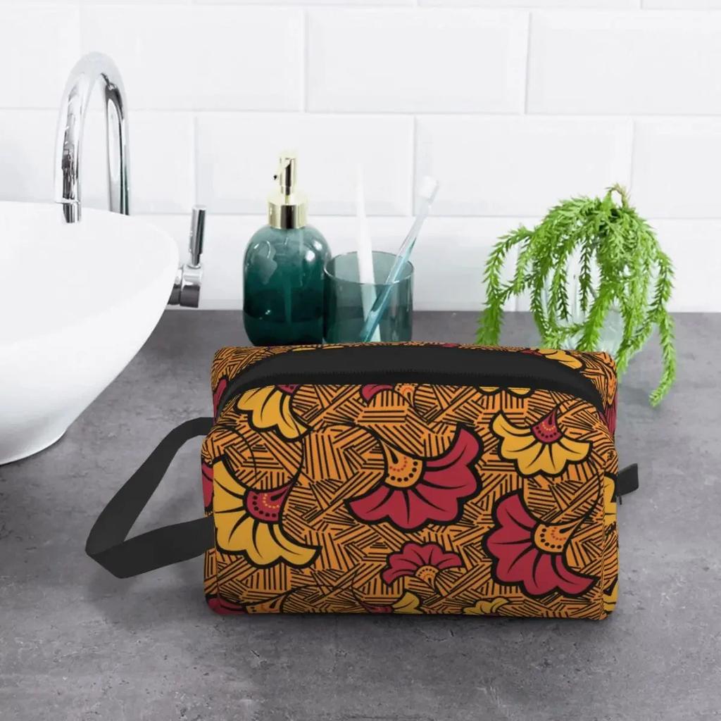 Custom Traditional African Ethnic Tribal Ankara Geometric Cosmetic Bag Large Capacity Makeup Case Beauty Storage Toiletry Bags
