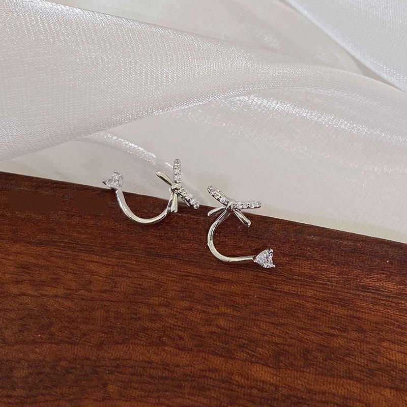 Multi-wear Bow Zircon Stud Earrings for Women In Summer High-end Sense Rear Hanging Earrings Exquisite