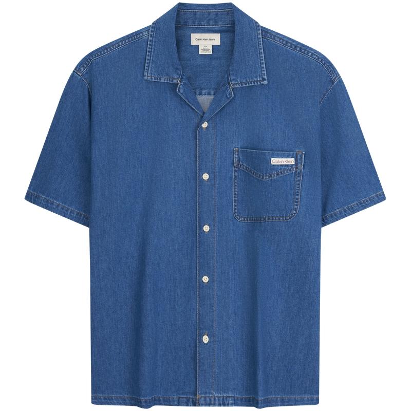 

Calvin Klein Trendy Vacation Style Cuban Collar Linen Blend Denim Short Sleeve Shirt Men shirts 4LF764G S