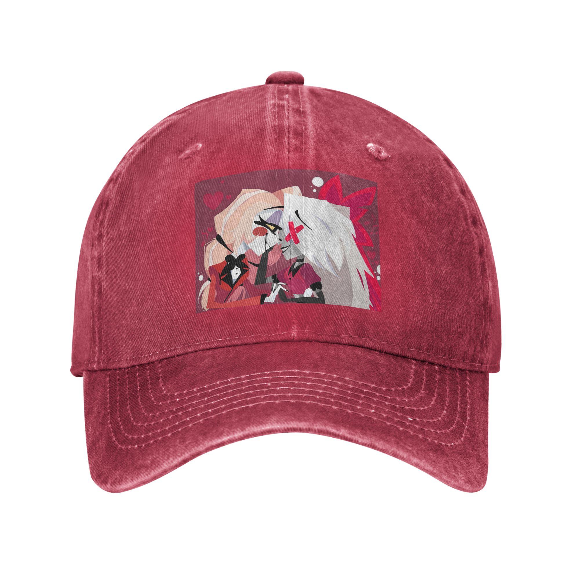 Charlie And Vaggie Valentines Hazbin Hotels Baseball Caps Denim Fabric Hats Adjustable Casquette Sports Baseball Cowboy Hat One Size