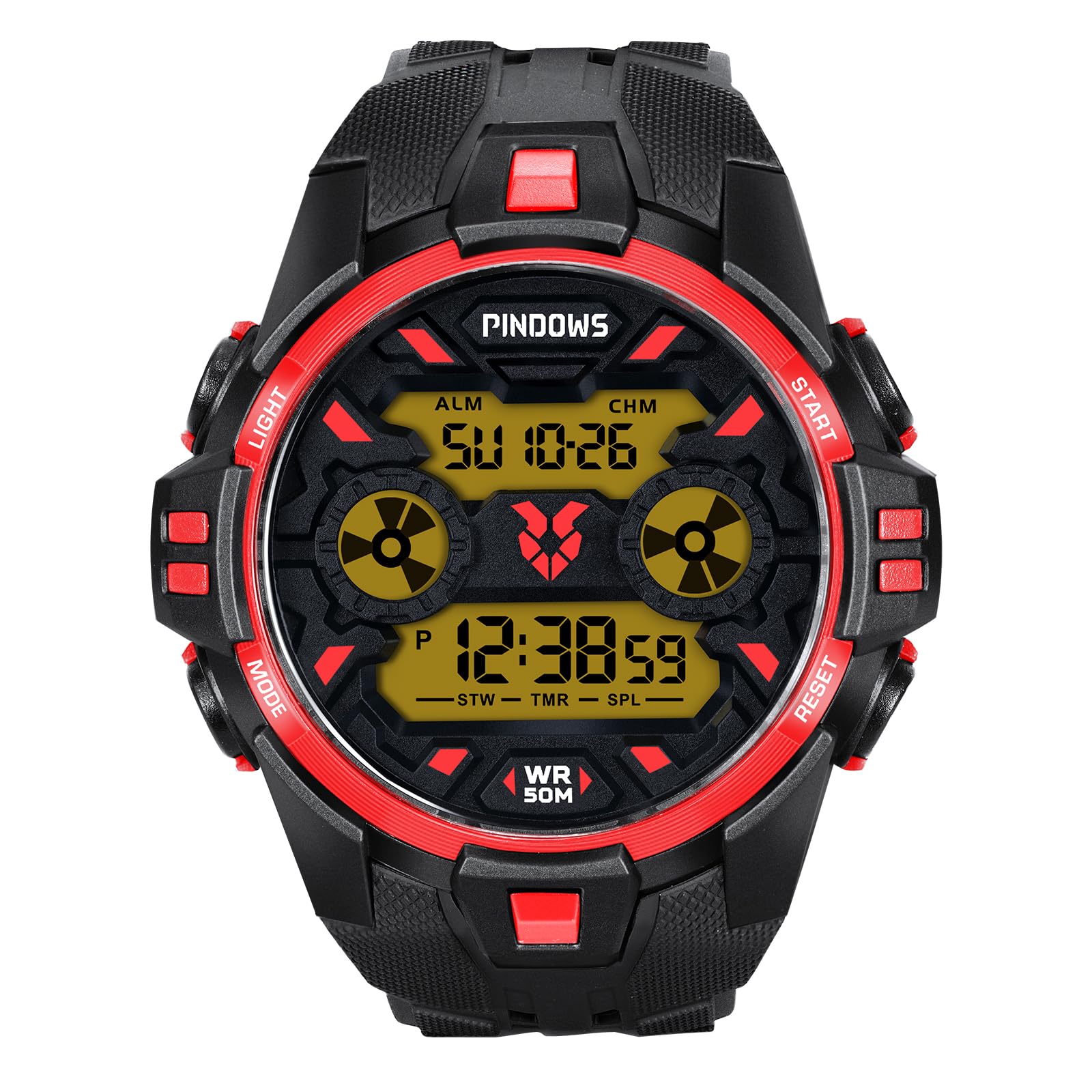 

Цифровые спортивные часы PINDOWS с таймером, водонепроницаемые 50 м, многофункциональные тактические часы со светодиодной подсветкой, мужские, секундомер, будильник, мужские